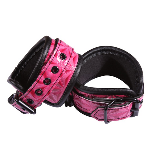 NS Novelties Sinful Ankle Cuffs in pink faux leather with soft neoprene padding