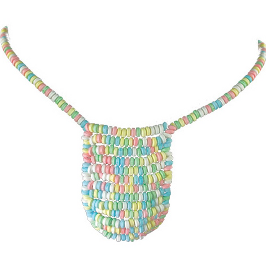 Colorful candy bead posing pouch underwear for men in novelty gift box – edible, playful, and perfect for couples or party fun