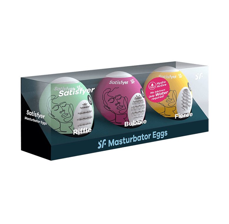 Satisfyer Masturbation Egg 3 Pack – Riffle, Bubble, Fierce Packaging