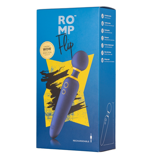 Romp Flip Wand Massager with flexible silicone head in blue