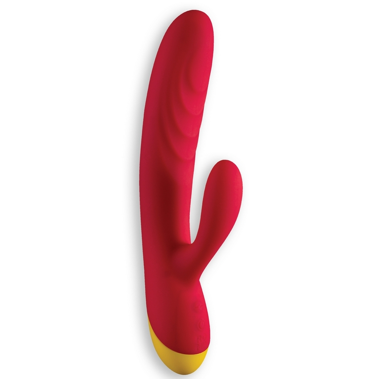 ROMP Jazz Rabbit Vibrator in berry color with curved shaft and clitoral arm