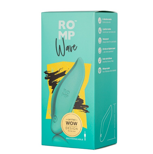 ROMP Wave lay-on vibrator in mint green with ergonomic design