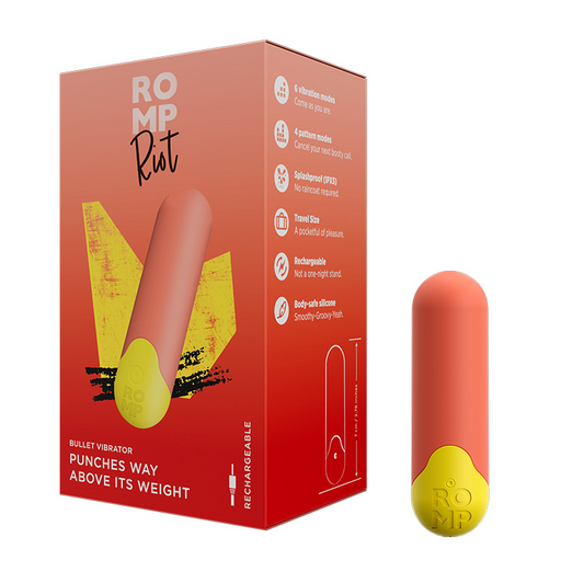 ROMP Riot Bullet Vibrator in soft orange with silicone cap
