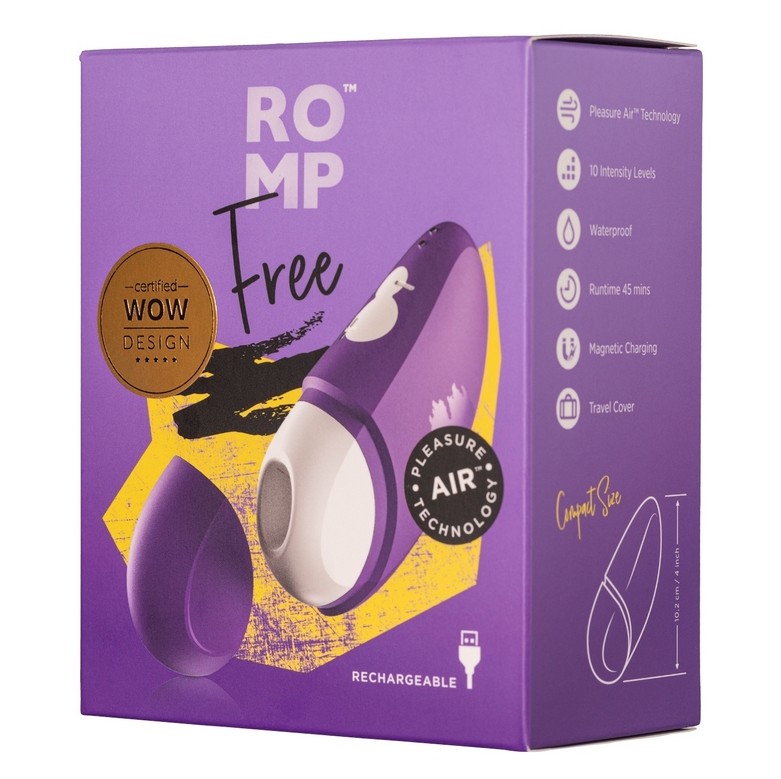ROMP Free Clitoral Stimulator with silicone suction head and sleek purple design