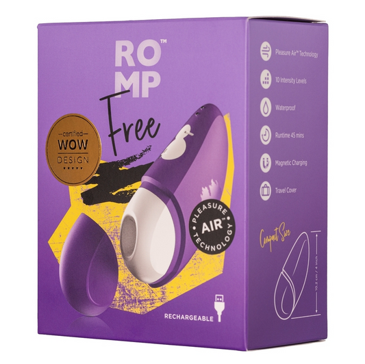 ROMP Free Clitoral Stimulator with silicone suction head and sleek purple design