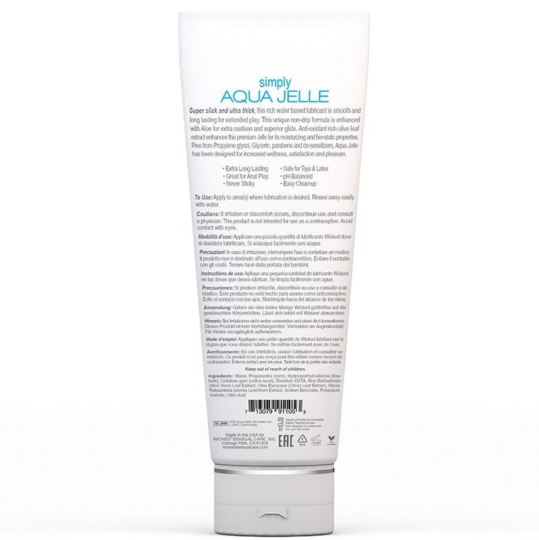 Wicked Simply Aqua Jelle – Water-Based Gel Lubricant - 4 oz