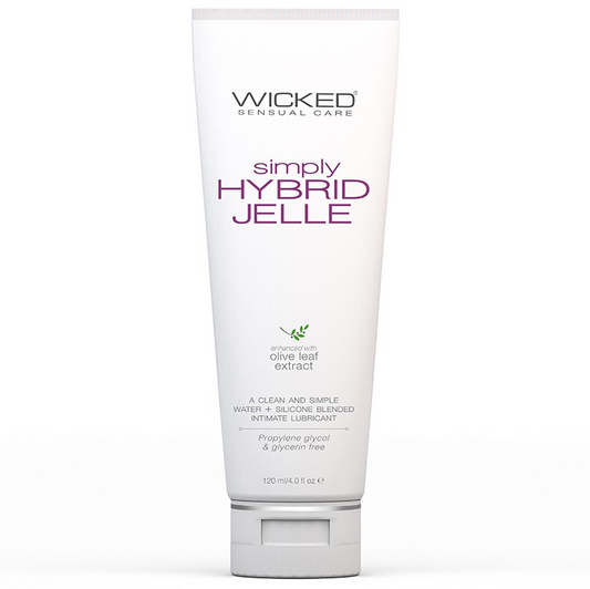 Wicked Simply Hybrid Jelle – 4oz extra-thick hybrid lubricant gel with clean ingredients and olive leaf extract