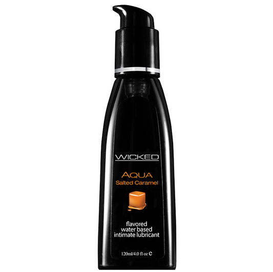 Wicked Aqua Salted Caramel Flavored Lube – 4oz kissable water-based lubricant with sweet dessert flavor  | PurpleNight.ca
