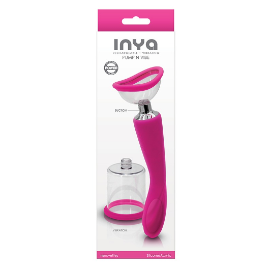 The product is packaged in a clear plastic case with a pink and white design. The visible part of the toy is pink with a sleek handle and a white suction cup.