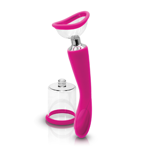 NS Novelties Inya Pump & Vibe – Pink dual-ended vibrator with suction cups for vaginal and nipple play