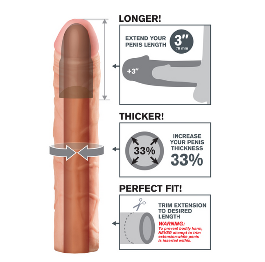 Pipedream Fantasy X-tensions Perfect 3″ Extension – Realistic penis enhancer with 3" length boost and girth expansion