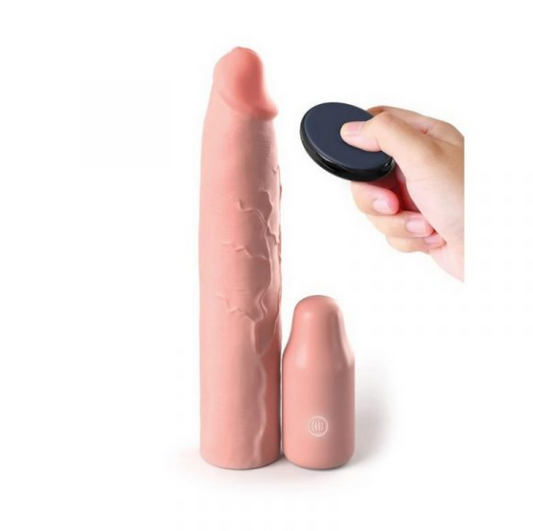Fantasy X-tensions 9” Elite Sleeve with Vibrating Plug – Penis extension with added girth, vibration, and customizable fit