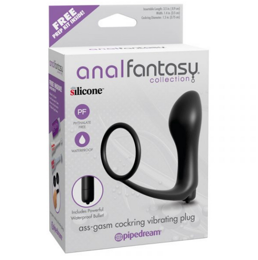 Ass-Gasm vibrating plug and cockring set displayed flat
