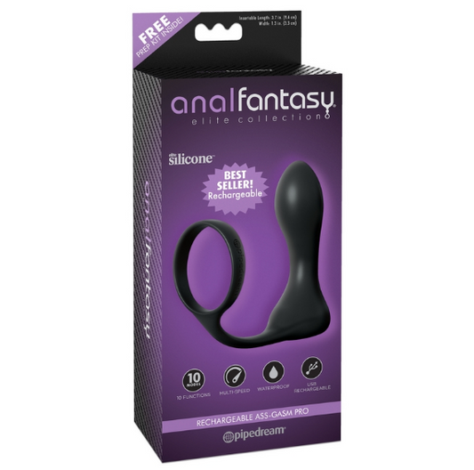 Pipedream Anal Fantasy Elite Rechargeable Ass-Gasm Pro – silicone cockring with vibrating butt plug for prostate stimulation