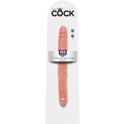 King Cock 12″ Slim Double Dildo Beige with Realistic Detailing