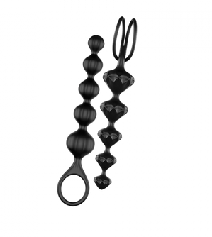 Satisfyer Love Beads – Black Silicone Anal Bead Set of 2 with Spherical and Pyramid Shapes