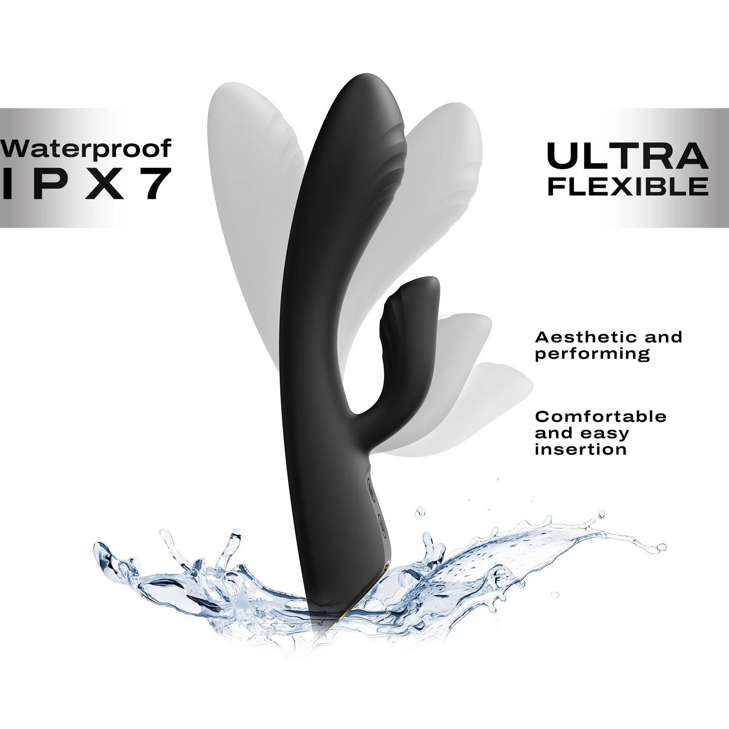 Dorcel Flexi Rabbit Warming Vibrator shown bent to emphasize flexibility