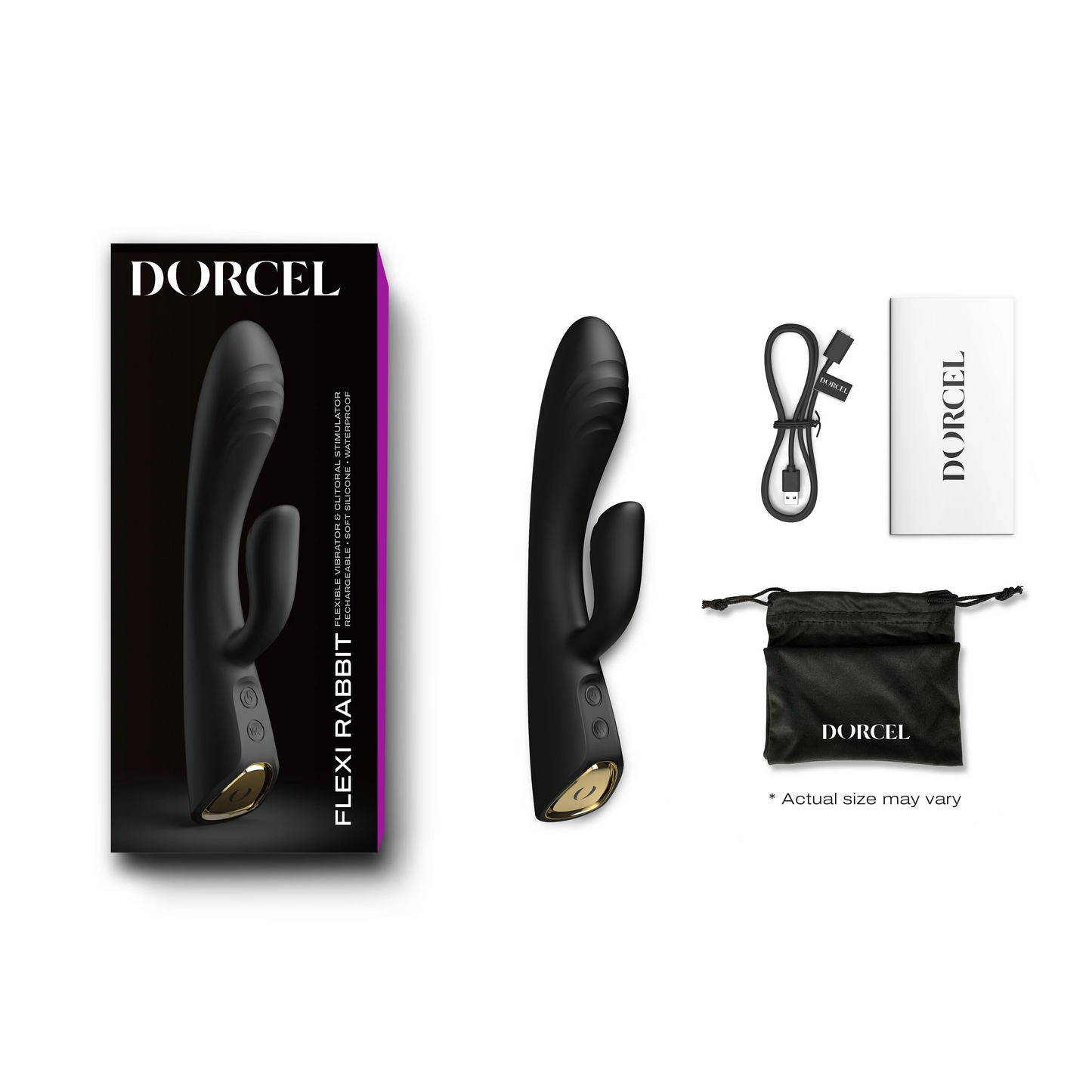 Dorcel Flexi Rabbit Warming Vibrator shown bent to emphasize flexibility