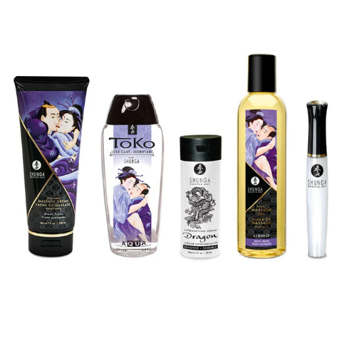 Shunga Carnal Pleasures Collection full set with erotic massage oil and gloss