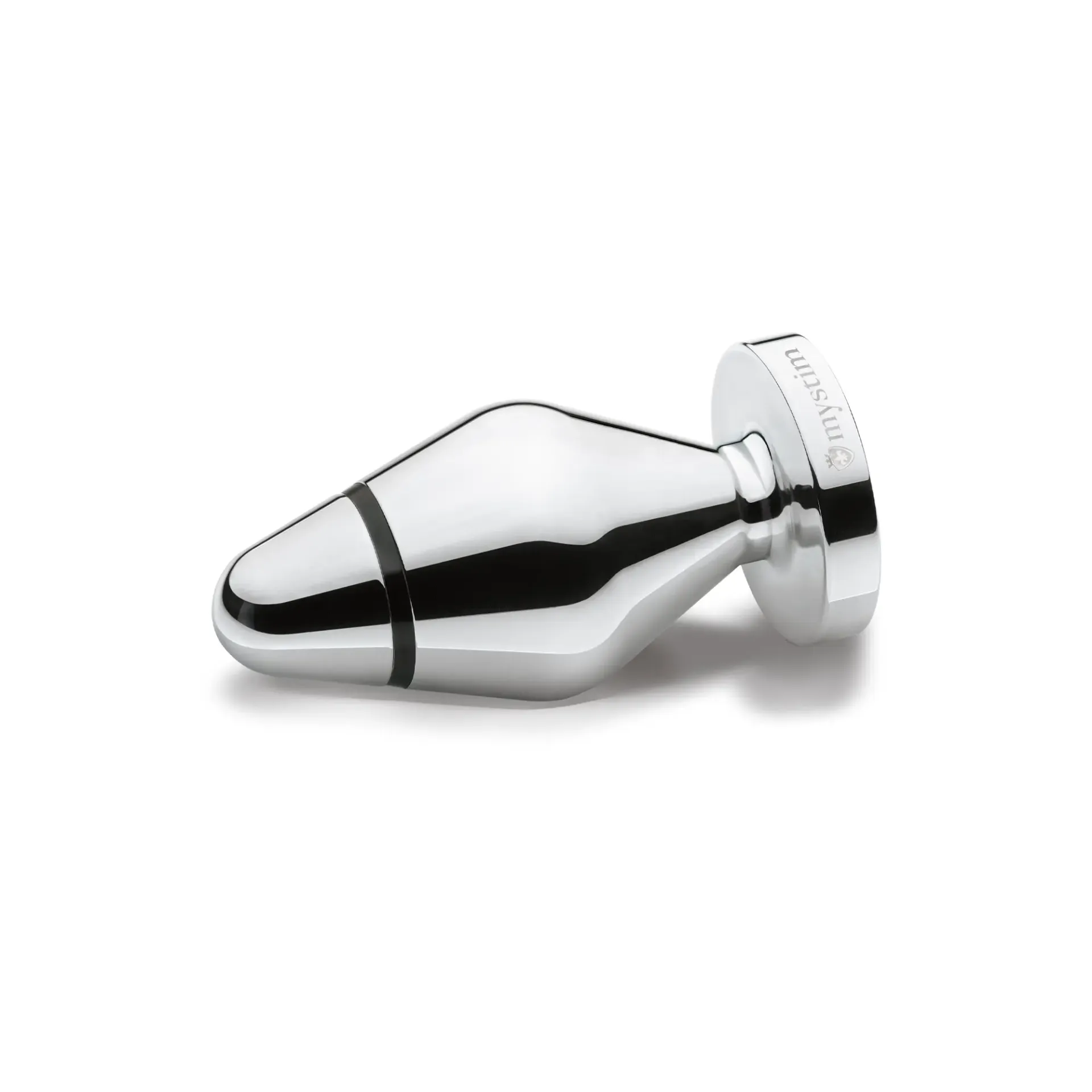 Mystim John Butt Plug Size L in polished aluminum finish, E-Stim compatible anal toy