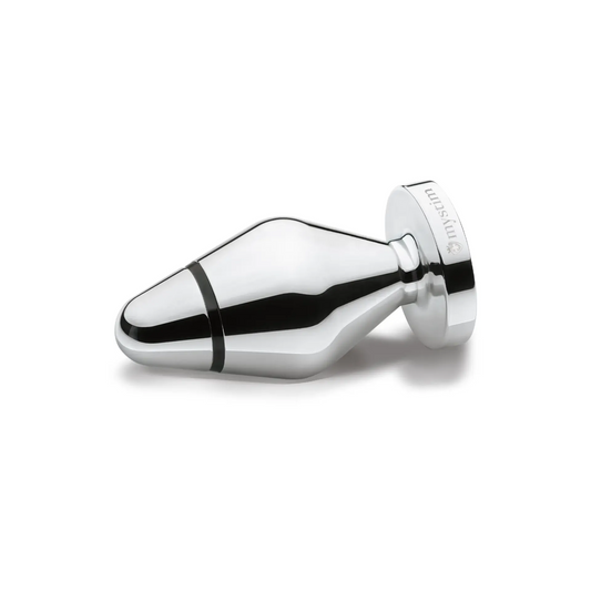 Mystim John Butt Plug Size L in polished aluminum finish, E-Stim compatible anal toy