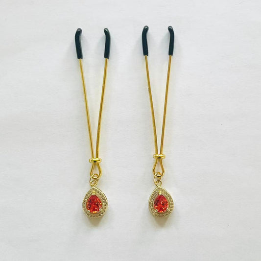 Scarlet Flame Nipple Clamps – Fiery Elegance with Teardrop Gem