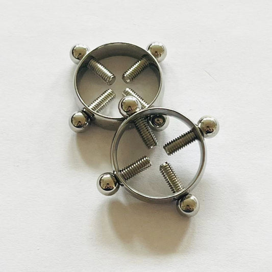 Pair of stainless steel 4-screw nipple press rings