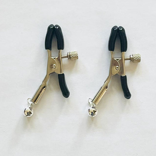Adjustable nipple clamps with rubber tips and optional bells – stainless steel BDSM toy for couples