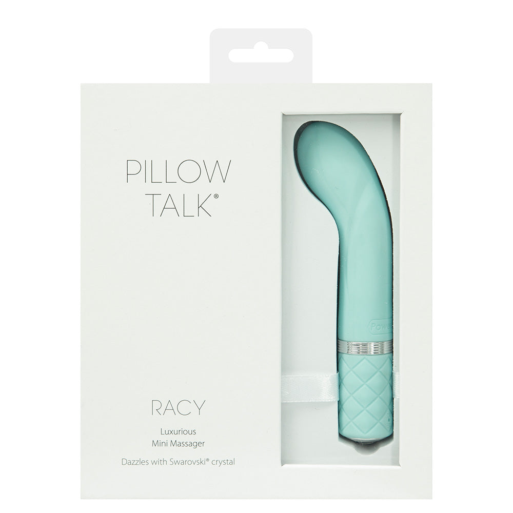 BMS Factory Pillow Talk Racy Mini Massager – Teal, G-Spot Silicone Vibrator with Swarovski Button