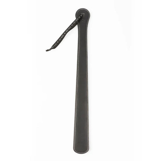 SEI MIO Rule My World Flexible Impact Paddle – black faux leather spanking paddle with wrist loop for BDSM and dominance play.