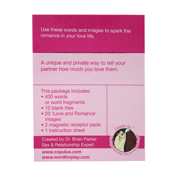 Copulus Love and Romance magnetic word game with romantic image tiles and receptor pads