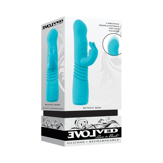 Evolved Bunny Hop thrusting rabbit vibrator dual motor waterproof rechargeable silicone vibrator