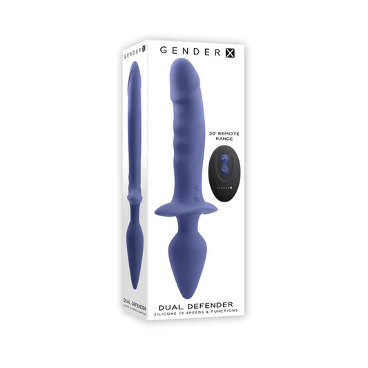 Dual-ended silicone vibrator with realistic shaft and tapered plug – Gender-X Dual Defender Double Duty
