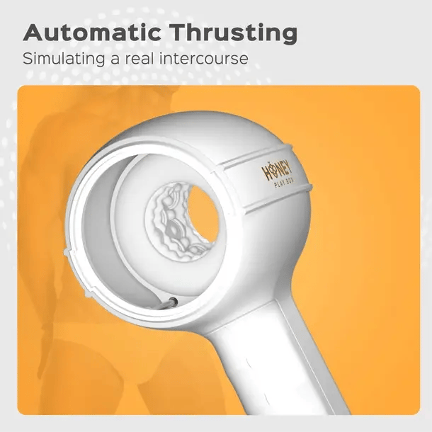 Honey Play Box Faye Open-ended Thrusting Male Masturbator with 7 vibration patterns and 4 thrusting modes for customizable pleasure.