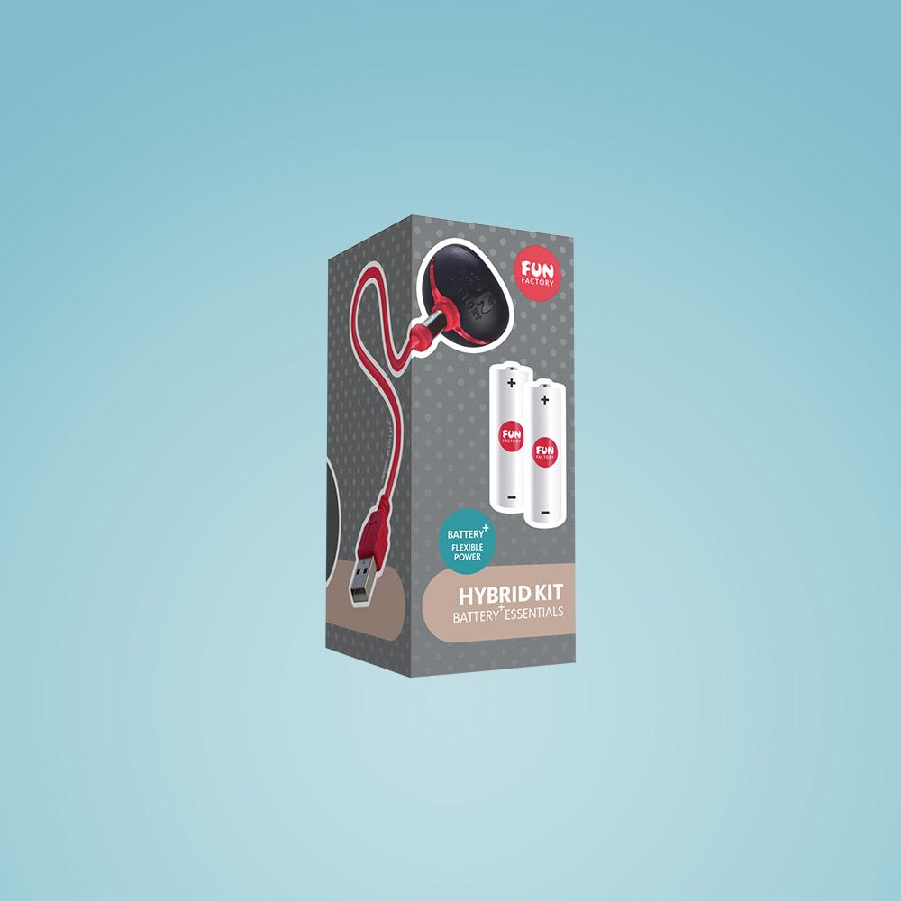 AAA battery and CLICK N CHARGE cable laid out for Fun Factory toys