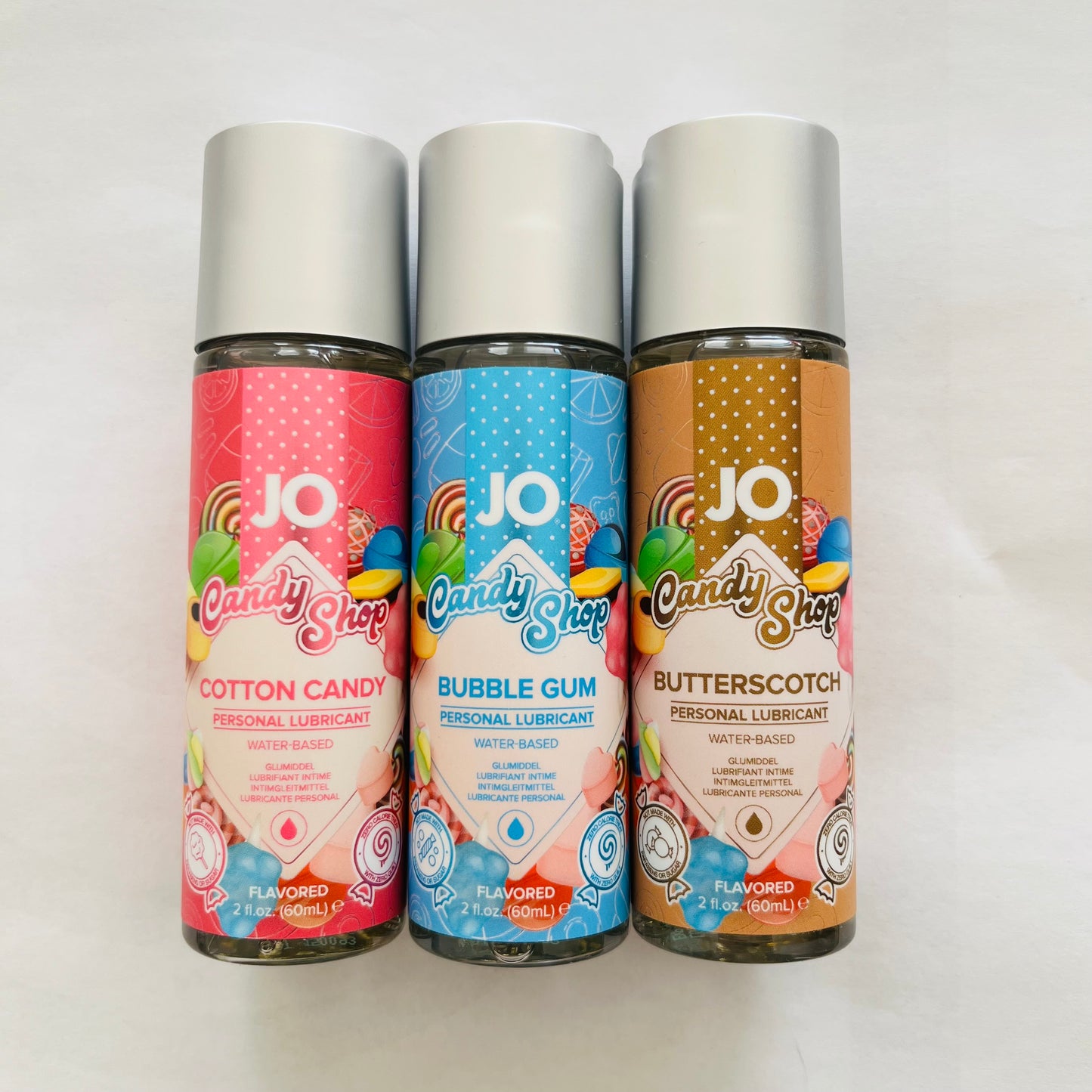 JO Candy Shop Flavored Lubricant 3-Pack – Cotton Candy, Bubble Gum & Butterscotch (3 x 2 oz)