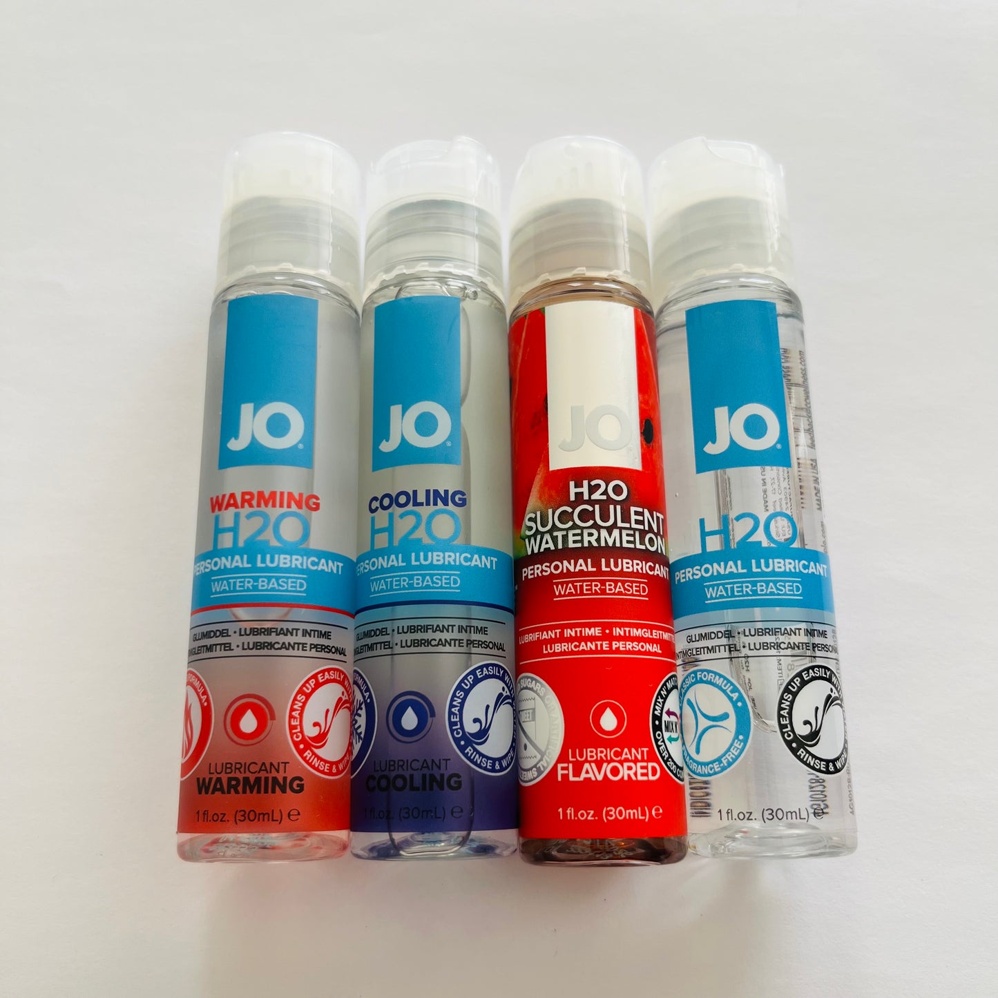 JO H2O Water-Based Lubricants 4-Pack – Warming, Cooling, Original & Watermelon (4 x 1 oz)