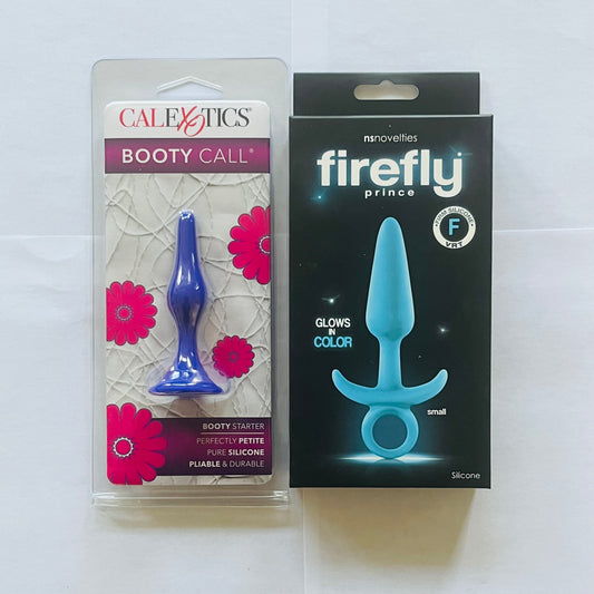 Bundle:CalExotics Booty Call Booty Starter Plug Black & NS Firefly Prince Small Plug Blue