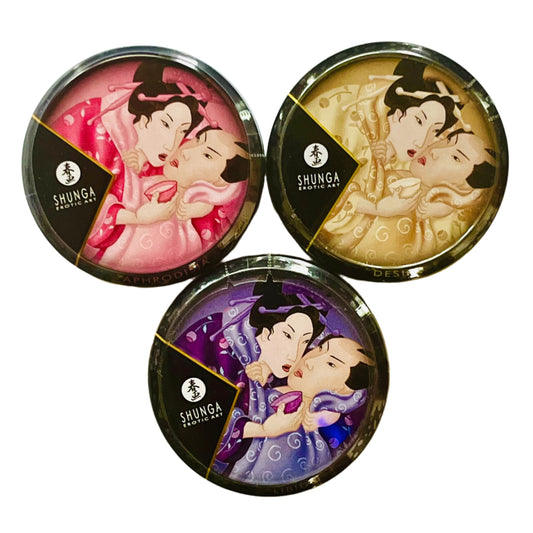 3-Pack Shunga Massage Candle Set – Rose, Vanilla & Fruits Scents