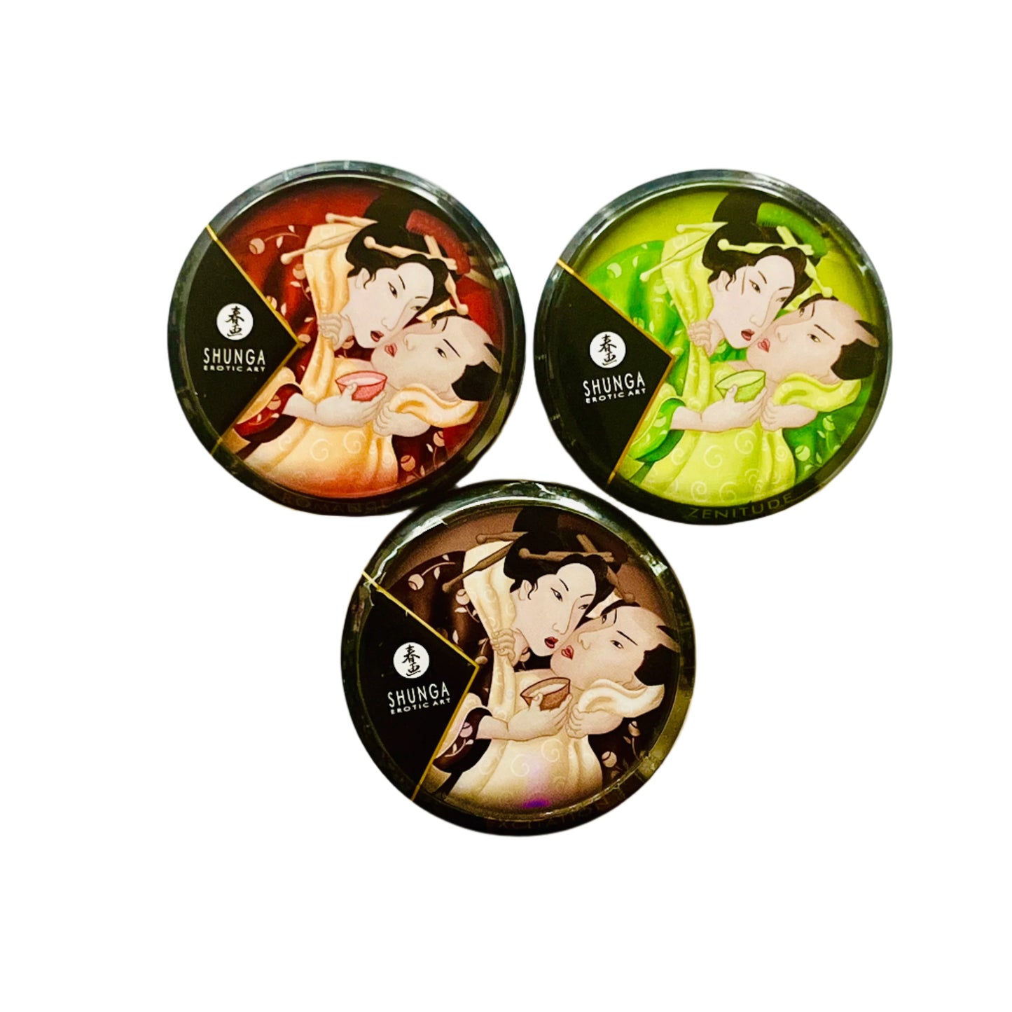 3-Pack Shunga Massage Candle Set – Strawberry Wine, Green Tea & Chocolate