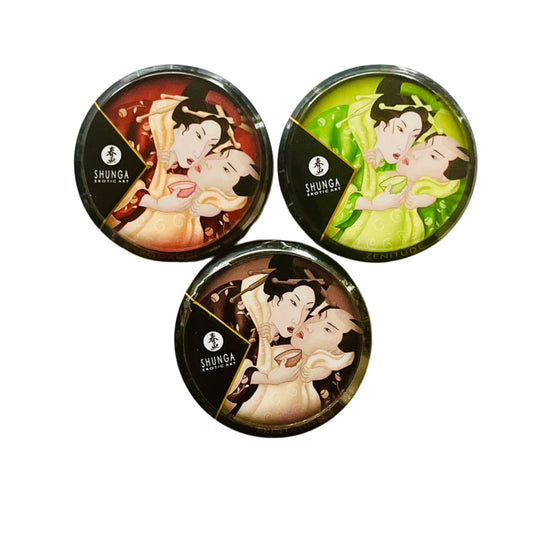 3-Pack Shunga Massage Candle Set – Strawberry Wine, Green Tea & Chocolate
