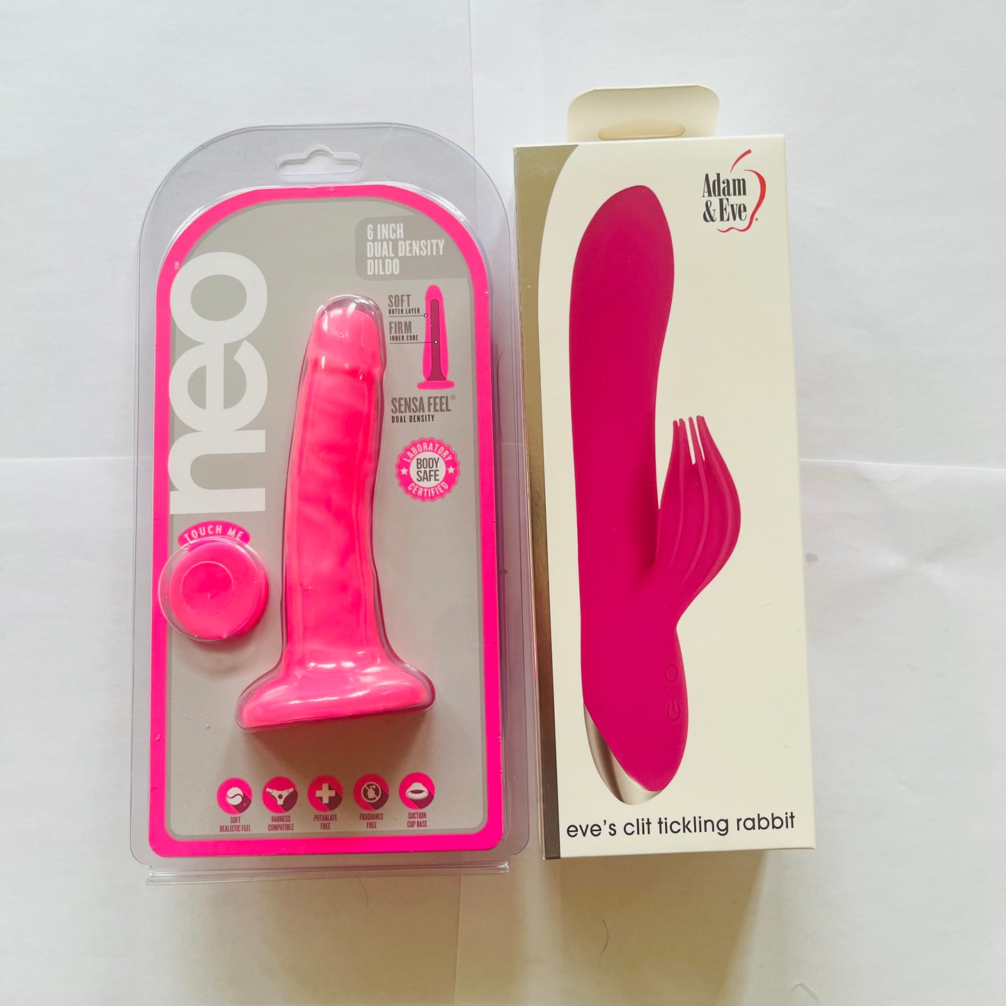 Bundle:Adam & Eve Clit Tickling Rabbit Vibe & Neo 6 Inch Dual Density Cock -Pink