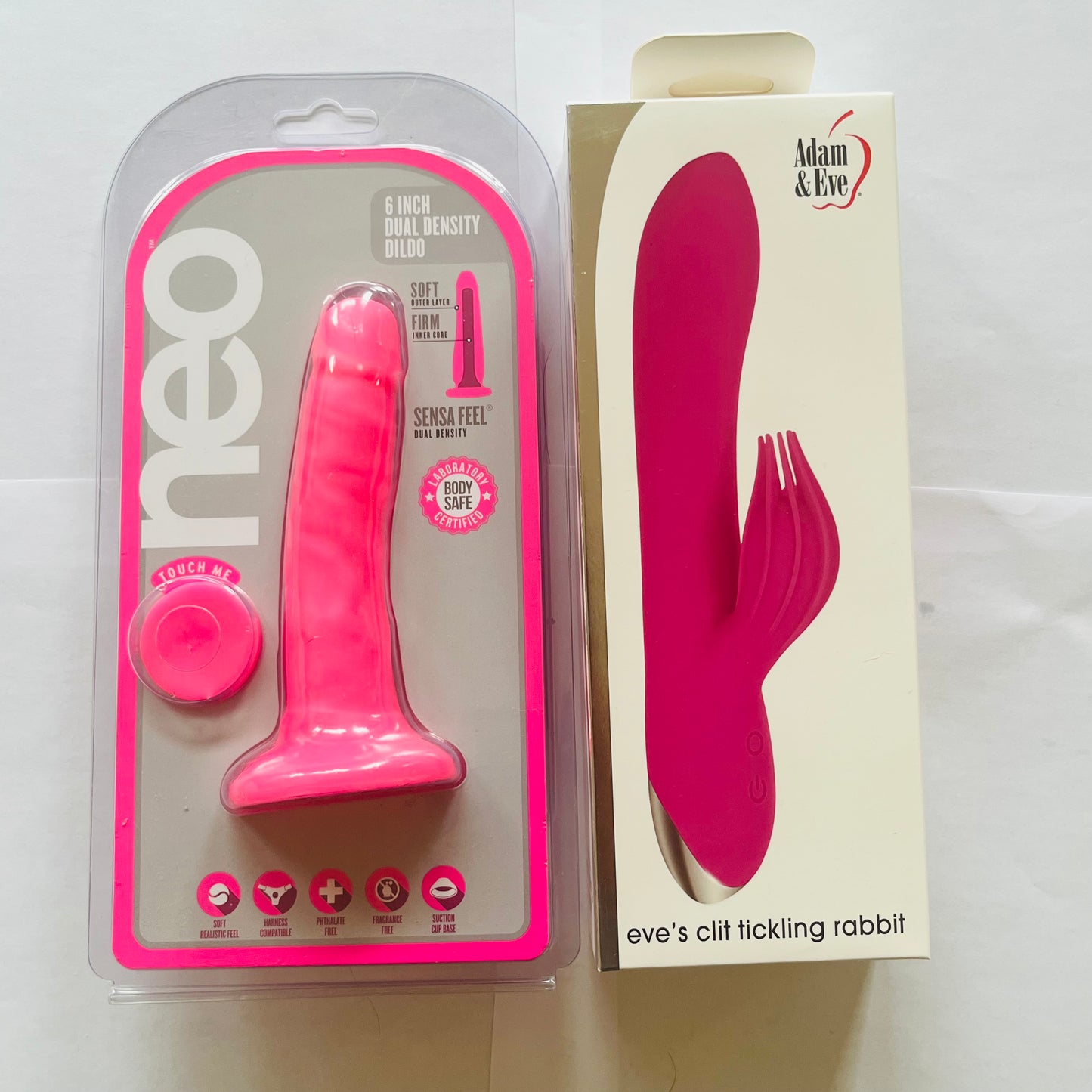 Bundle:Adam & Eve Clit Tickling Rabbit Vibe & Neo 6 Inch Dual Density Cock -Pink