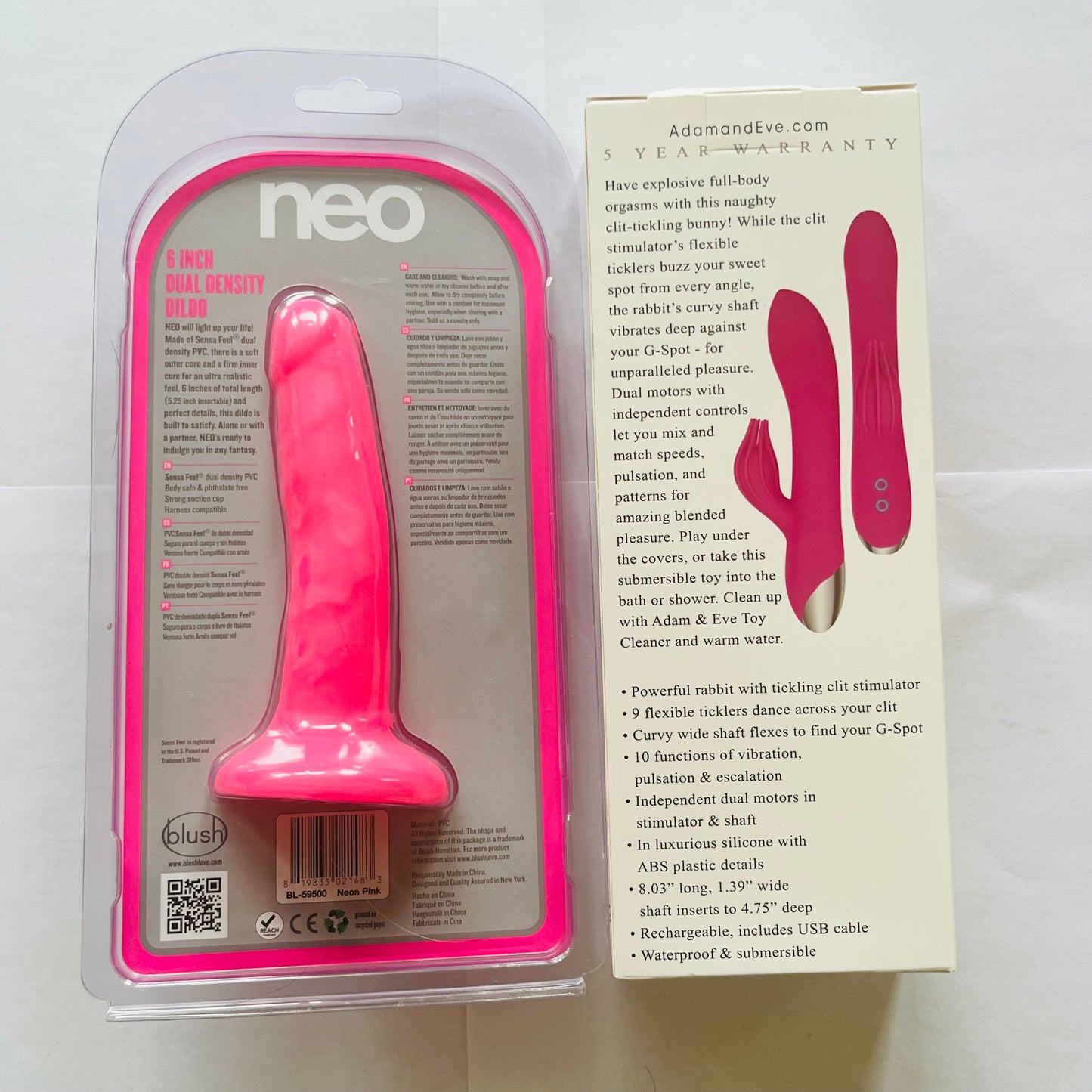 Bundle:Adam & Eve Clit Tickling Rabbit Vibe & Neo 6 Inch Dual Density Cock -Pink