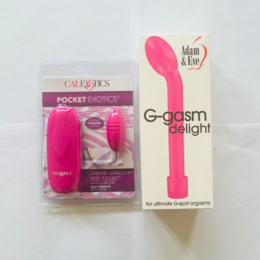 Adam & Eve G-Gasm Delight and CalExotics Jumpin Gyrator Mini Rocket Vibe Bundle – Waterproof Discreet Vibrators