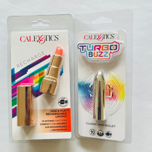 CalExotics Vibrator Bundle – Hide & Play Lipstick (Orange) and Turbo Buzz Bullet (Silver)