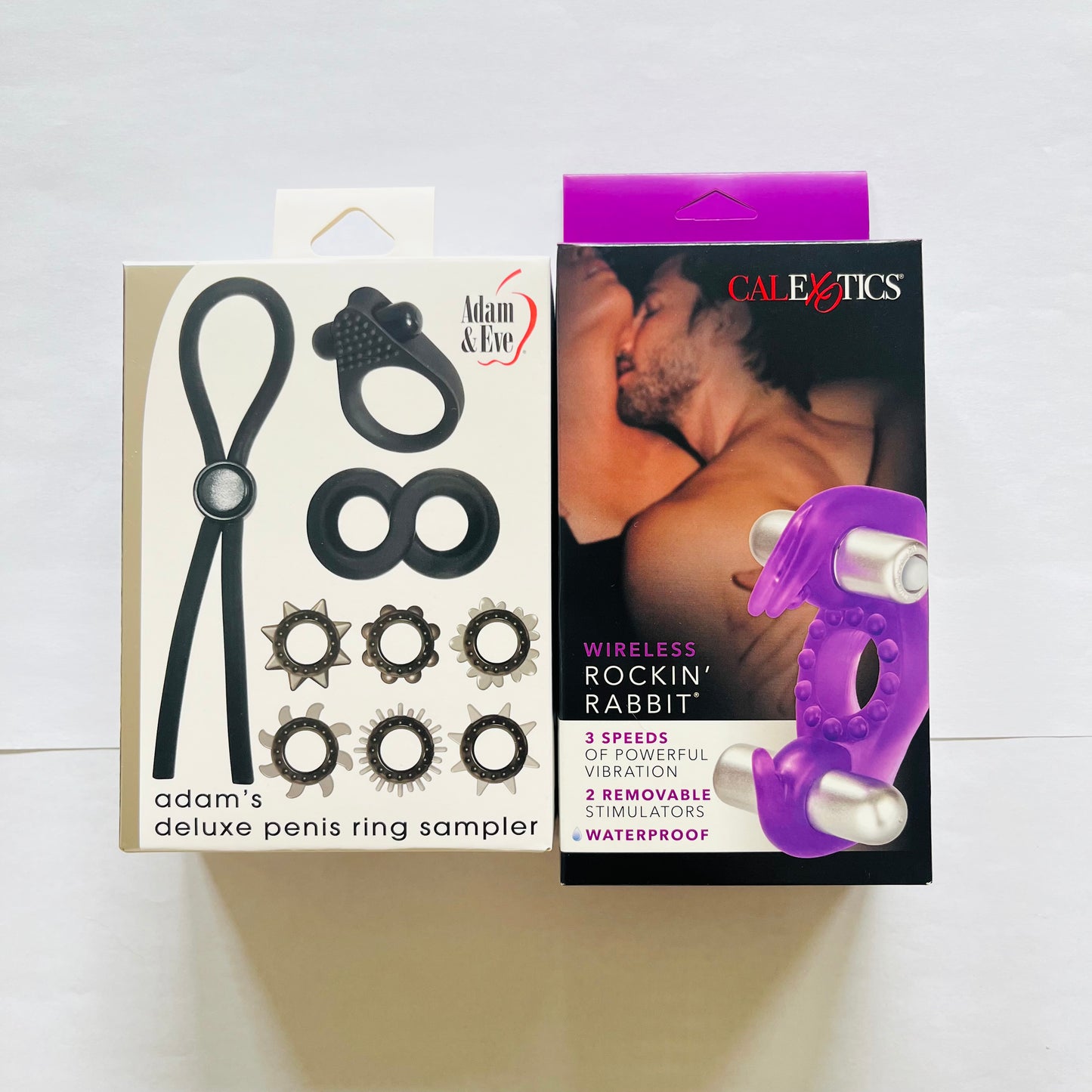 Bundles: Adam & Eve Deluxe Penis Ring Sampler Set & CalExotics Wireless Rockin' Rabbit Vibrating Couples Ring