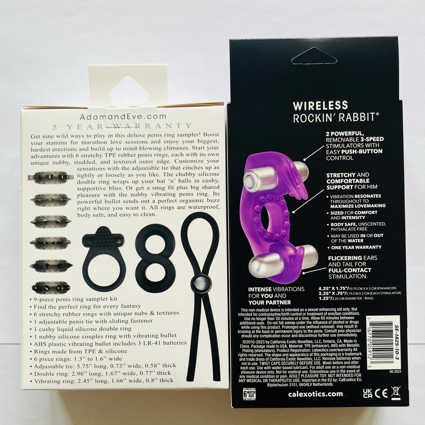 Bundles: Adam & Eve Deluxe Penis Ring Sampler Set & CalExotics Wireless Rockin' Rabbit Vibrating Couples Ring