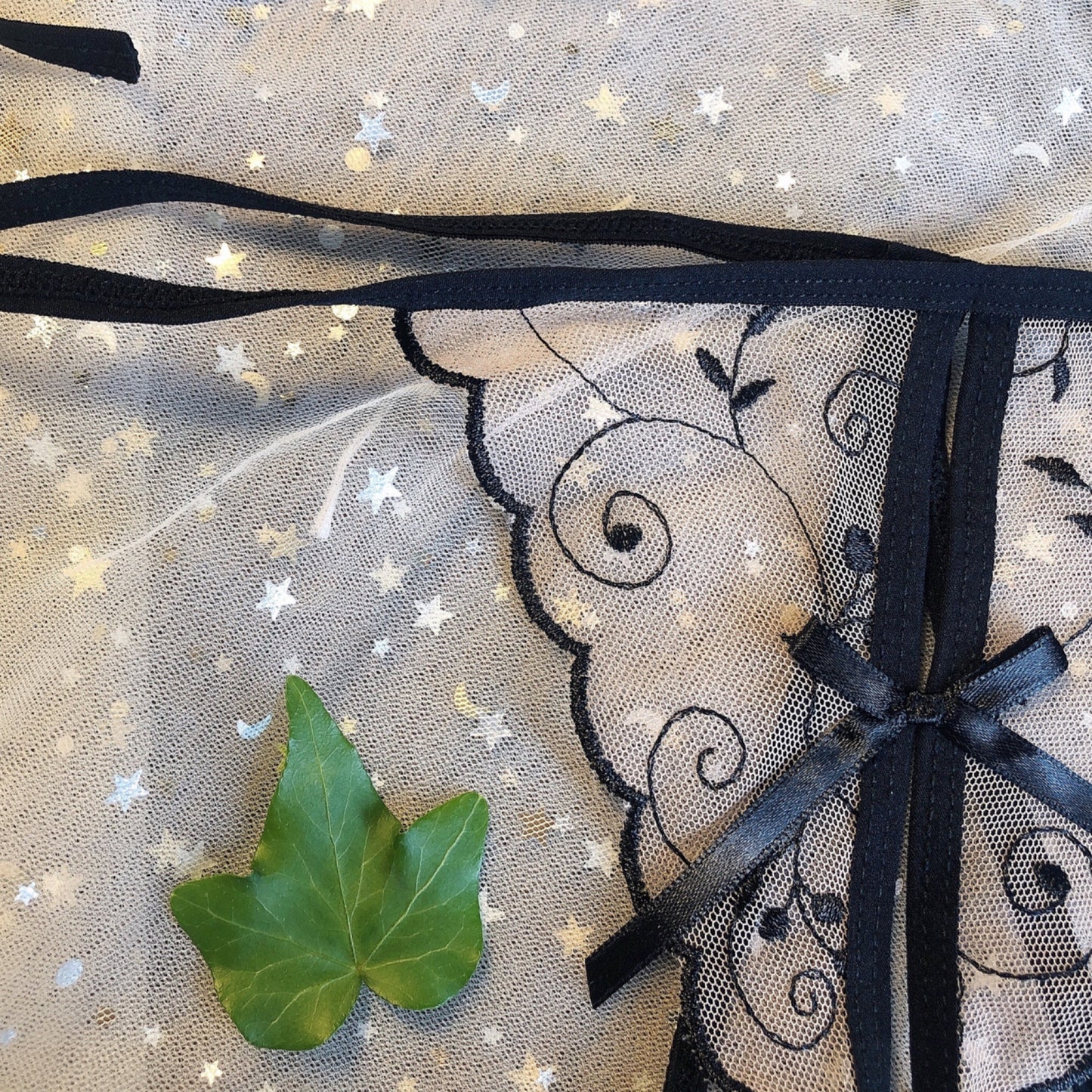 Sheer Embroidered Open Cup Lingerie Set