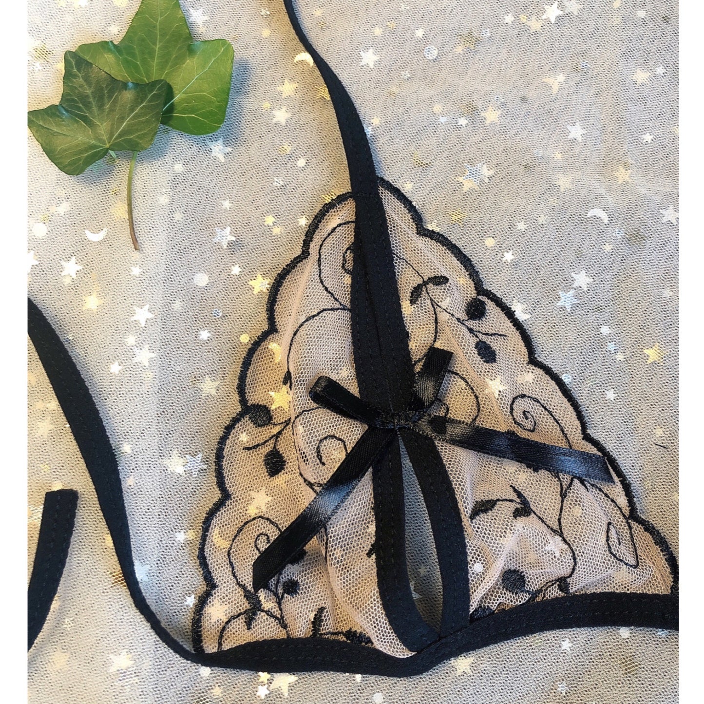 Sheer Embroidered Open Cup Lingerie Set